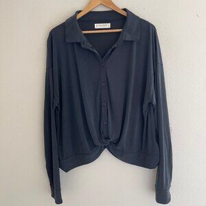 LUCKY BRAND Dark Blue/Navy Cross Over Long Sleeve Blouse: NWOT! Size XL
